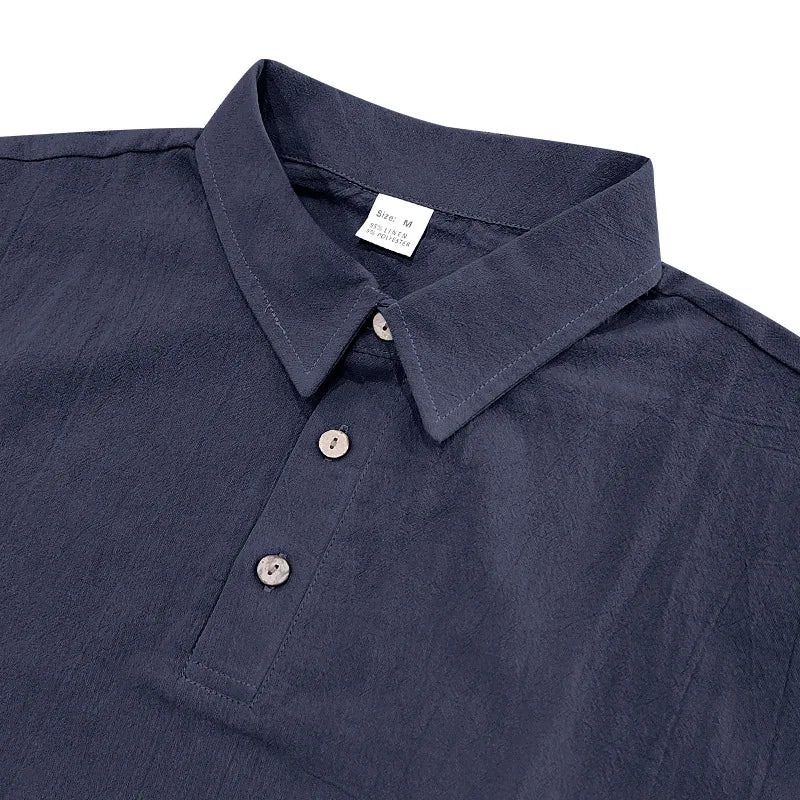 2025 verão nova camisa masculina estilo britânico solto na moda respirável linho casual gola polo série camisa polo manga curta