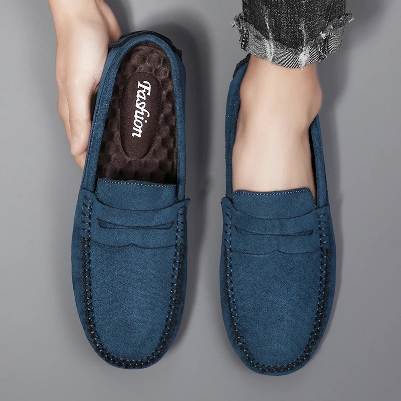 Moda camurça homens sapatos casuais de couro respirável mocassins deslizamento em sapatos de condução masculinos marca de luxo sapatos de barco confortáveis