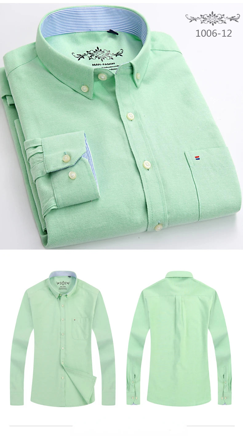 Clássico ajuste algodão completo camisas casuais para homem cor sólida manga longa camisa simples bolso único topo macio fino ajuste roupas formais