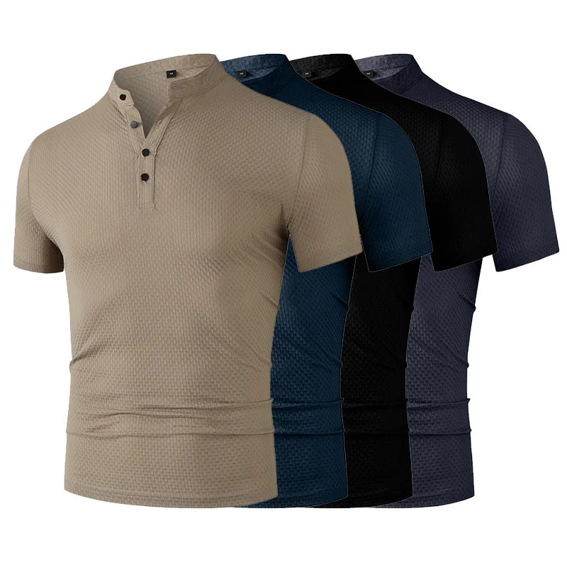 Novo negócio masculino casual manga curta osso flor cor sólida camisa polo moda respirável confortável verão versátil topo