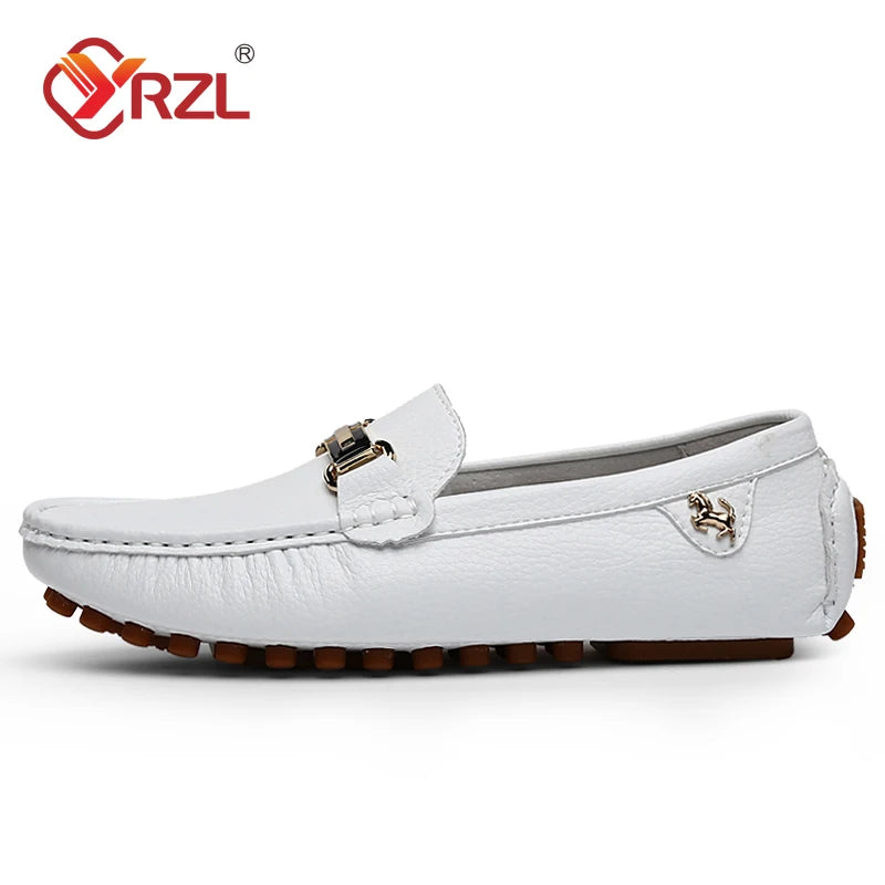 Yrzl sapatos masculinos feitos à mão mocassins de couro pu casuais para dirigir sapatos slip-on de luxo confortáveis mocassins brancos para homens