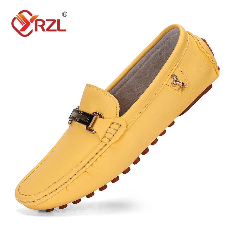 Yrzl sapatos masculinos feitos à mão mocassins de couro pu casuais para dirigir sapatos slip-on de luxo confortáveis mocassins brancos para homens