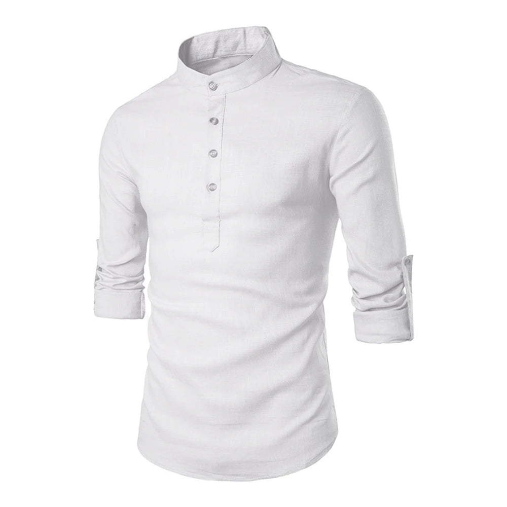Kb nova blusa casual masculina camisa de linho de algodão solto topos manga longa camiseta primavera outono casual bonito camisas masculinas