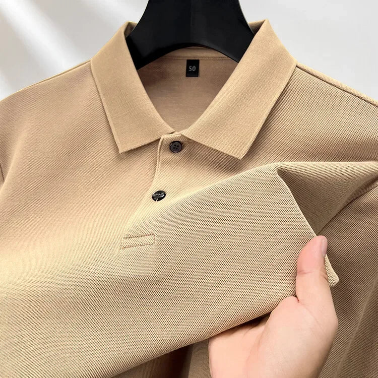 Camisa polo masculina durável 100% algodão, manga comprida de lazer de outono, camiseta com lapelas respiráveis, 16 cores, perfeita para golfe e esportes