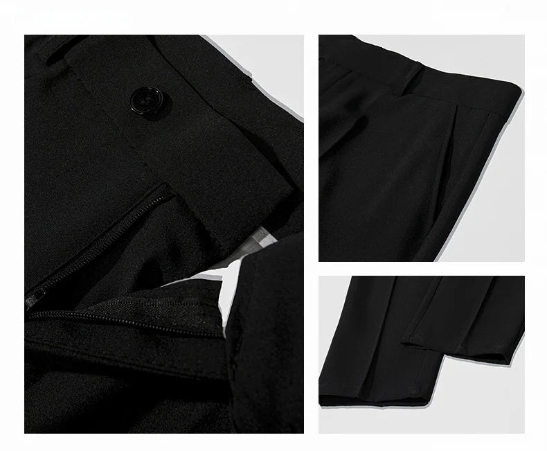 Calças Casuais Brancas Finas para Homens Verão 2025 Novas Calças de Negócios em Nove Peças com Botões Laterais Estilo Slim co...