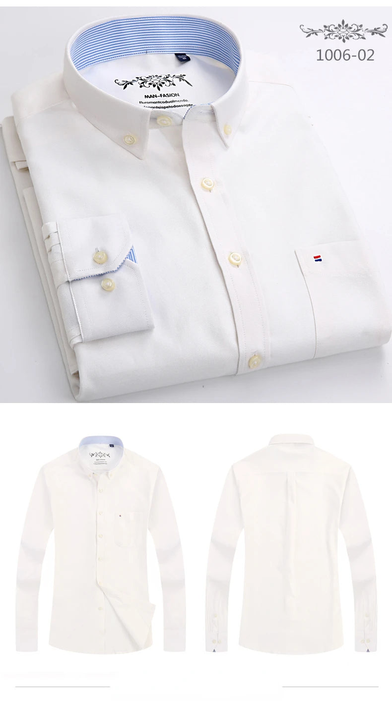 Clássico ajuste algodão completo camisas casuais para homem cor sólida manga longa camisa simples bolso único topo macio fino ajuste roupas formais