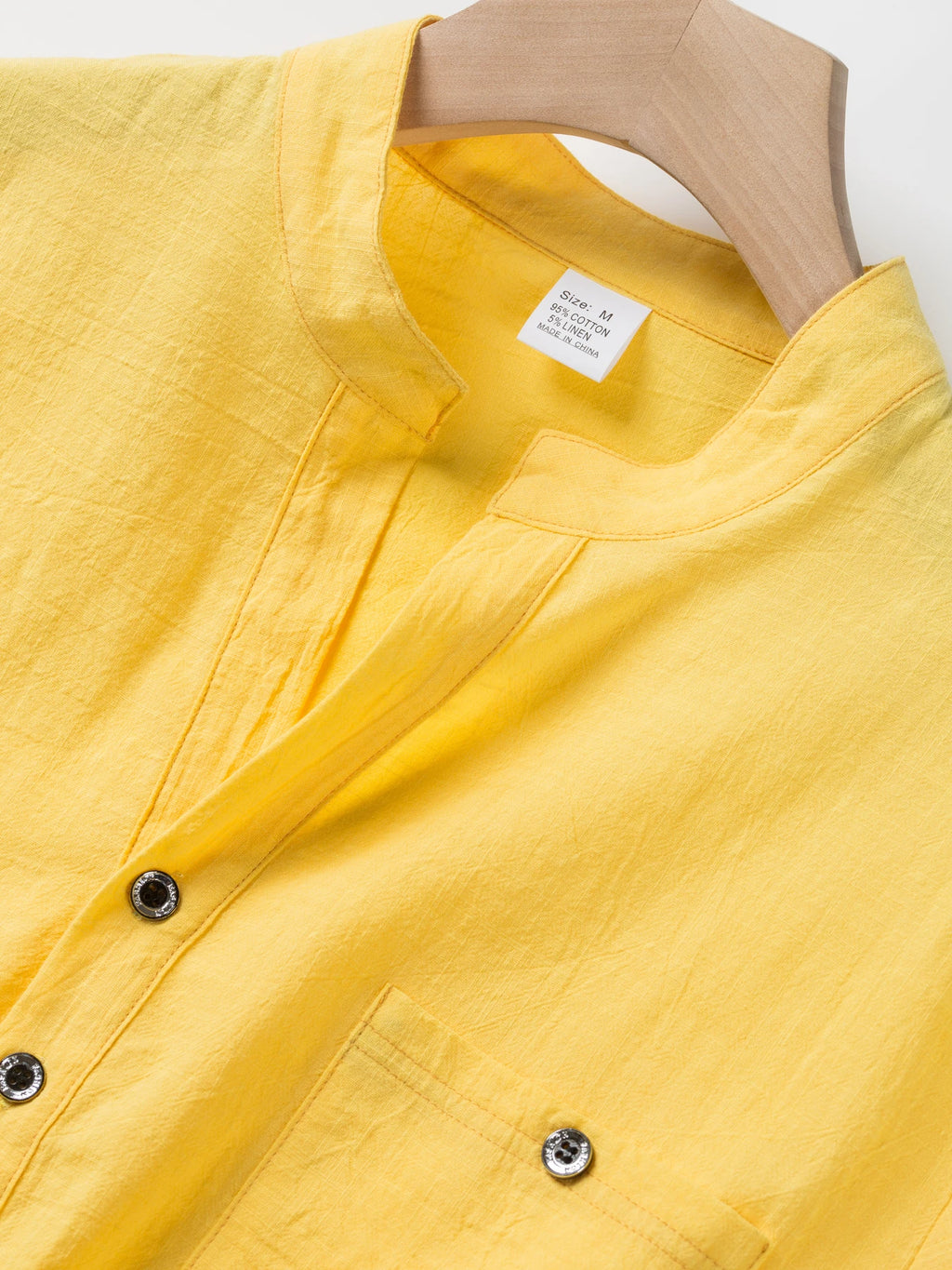 Camisa masculina de manga curta de linho de algodão com gola alta e carcela de meio botão – roupa casual de lazer ao ar livre para primavera e verão