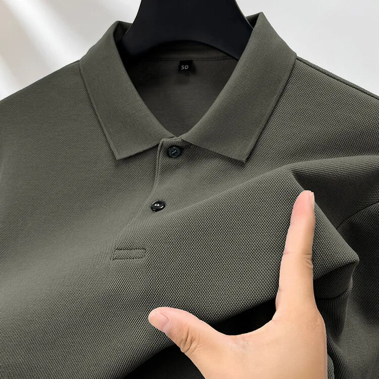 Camisa polo masculina durável 100% algodão, manga comprida de lazer de outono, camiseta com lapelas respiráveis, 16 cores, perfeita para golfe e esportes