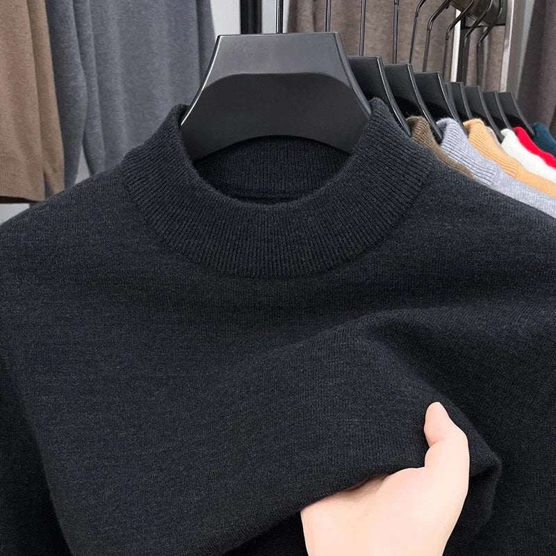 Meia gola alta malhas camisola novo outono/inverno mock neck sweatshirts cor sólida pullovers homem marca casual roupas masculinas