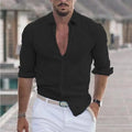 Camisa de praia de linho de algodão masculina, moda de linho, gola polo casual, sólida camisas havaianas, novo, 2024