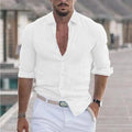 Camisa de praia de linho de algodão masculina, moda de linho, gola polo casual, sólida camisas havaianas, novo, 2024