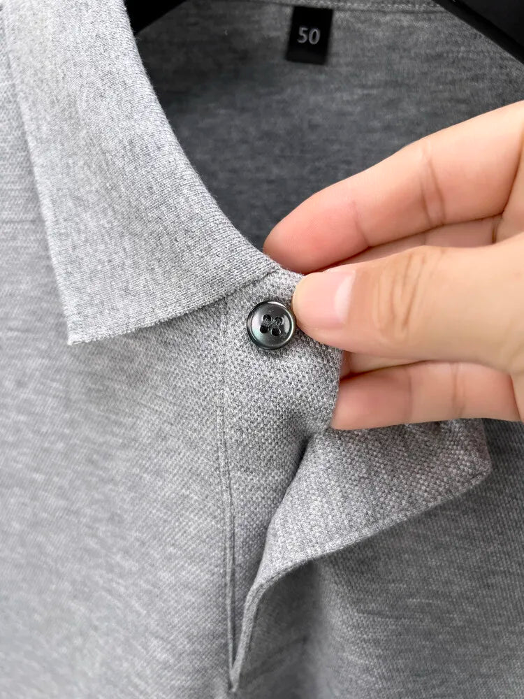 Camisa polo masculina durável 100% algodão, manga comprida de lazer de outono, camiseta com lapelas respiráveis, 16 cores, perfeita para golfe e esportes