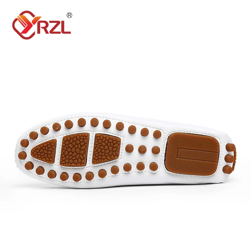Yrzl sapatos masculinos feitos à mão mocassins de couro pu casuais para dirigir sapatos slip-on de luxo confortáveis mocassins brancos para homens