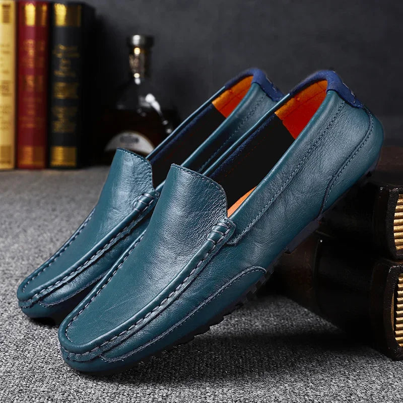 Mocasines respiráveis de couro genuíno mocassins casuais sapatos de couro para homens deslizamento em formal italiano condução plana chaussure homme
