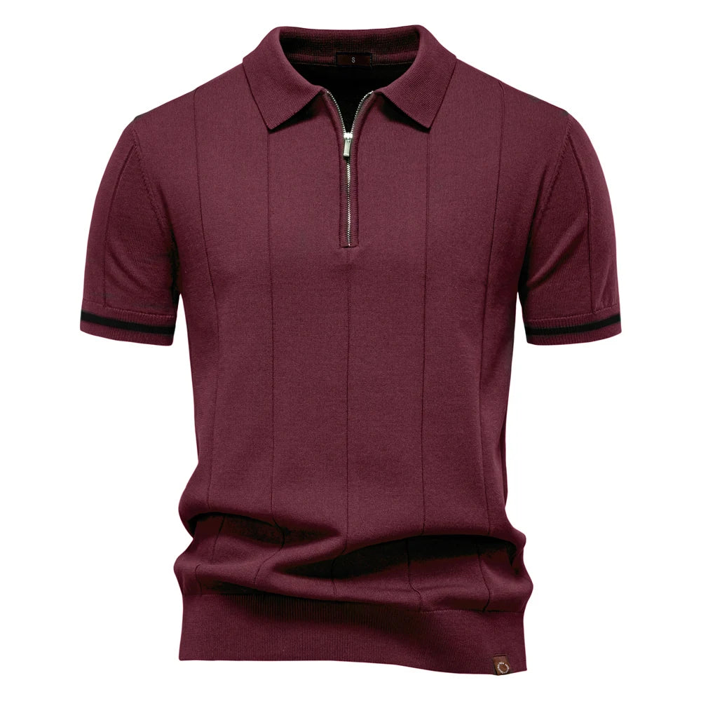 AIOPESON Camisa polo esportiva masculina de cor sólida com zíper, camisa polo social atlética para homens, escritório, slim fit