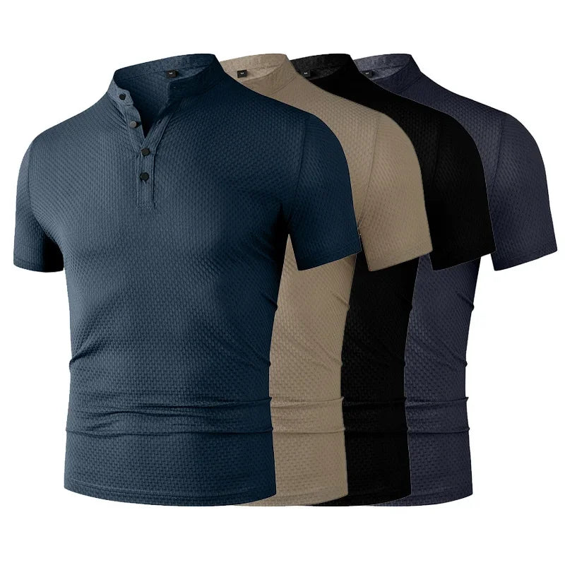 Novo negócio masculino casual manga curta osso flor cor sólida camisa polo moda respirável confortável verão versátil topo