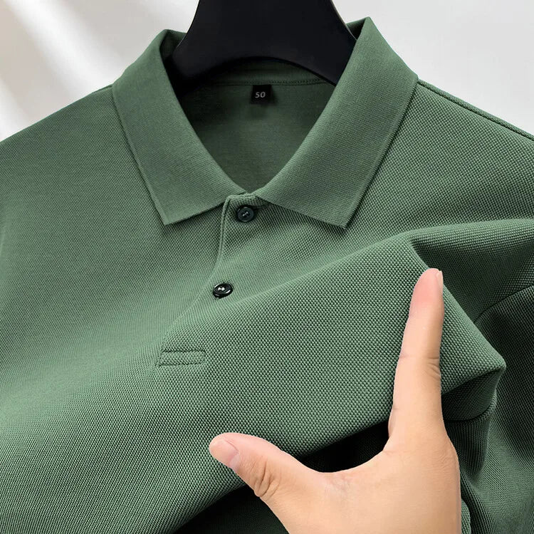 Camisa polo masculina durável 100% algodão, manga comprida de lazer de outono, camiseta com lapelas respiráveis, 16 cores, perfeita para golfe e esportes