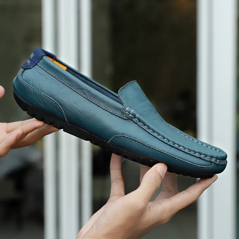 Mocasines respiráveis de couro genuíno mocassins casuais sapatos de couro para homens deslizamento em formal italiano condução plana chaussure homme