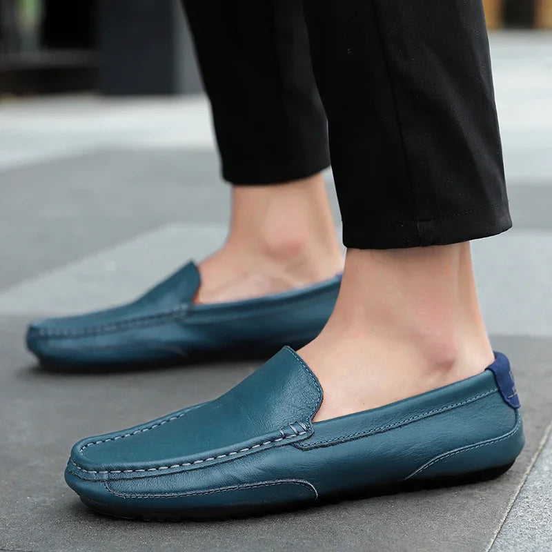Mocasines respiráveis de couro genuíno mocassins casuais sapatos de couro para homens deslizamento em formal italiano condução plana chaussure homme