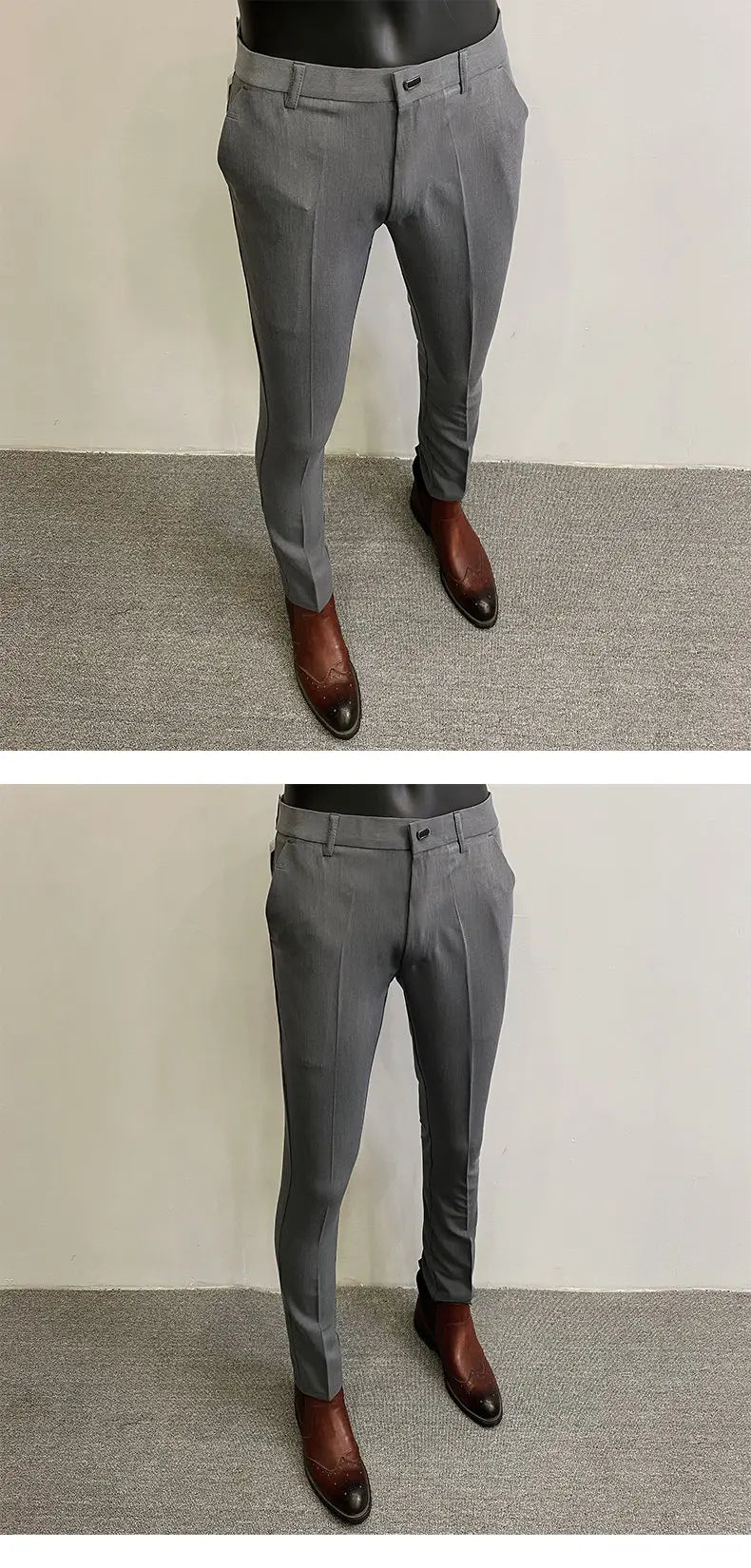 Homens terno calças calças formais pantalone hombre estiramento fino cor sólida vestido casual calças de comprimento total moda novas roupas masculinas