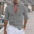 Camisa de praia de linho de algodão masculina, moda de linho, gola polo casual, sólida camisas havaianas, novo, 2024