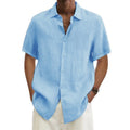 Camisas masculinas de manga curta de algodão e linho, venda quente, verão, cor sólida, gola virada para baixo, casual, estilo praia, plus size