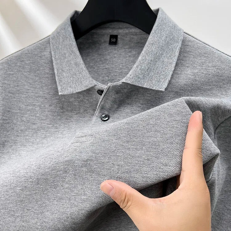 Camisa polo masculina durável 100% algodão, manga comprida de lazer de outono, camiseta com lapelas respiráveis, 16 cores, perfeita para golfe e esportes