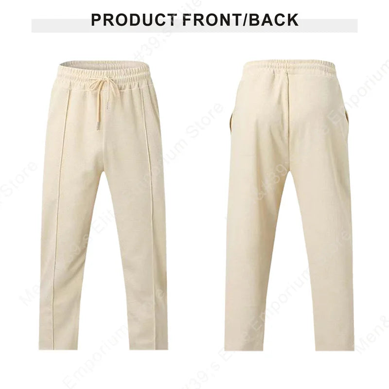 Calça waffle masculina elegante – Calça esportiva casual slim fit com cordão ajustável e bolsos seguros para todas as estações – perfeita ao ar livre