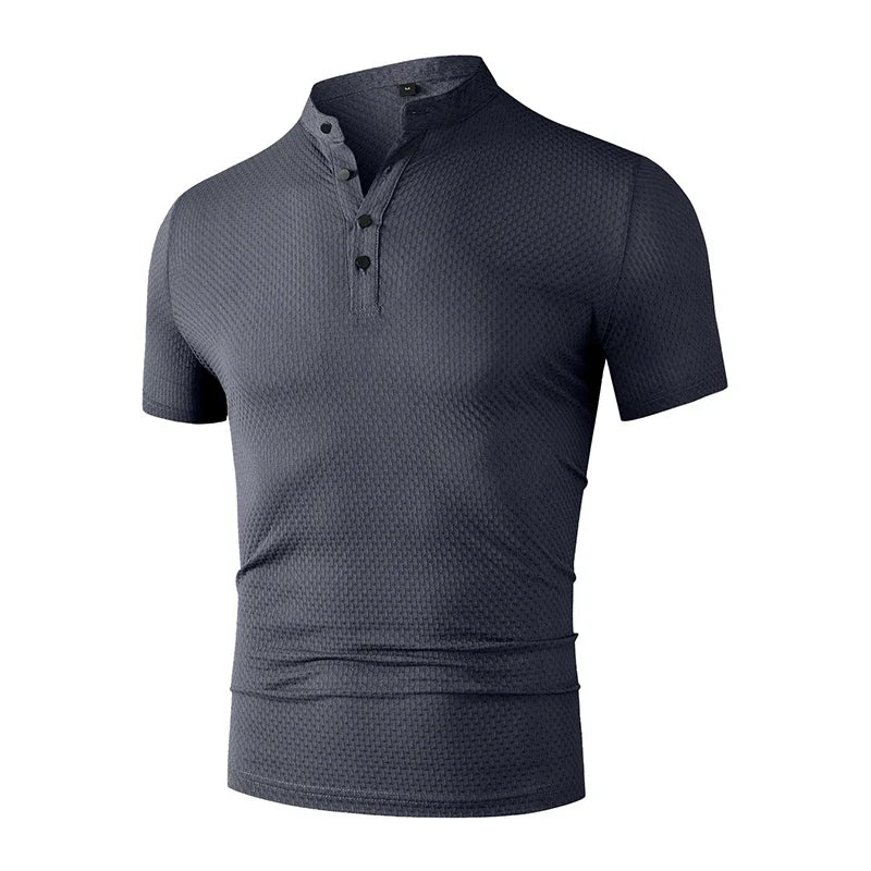 Novo negócio masculino casual manga curta osso flor cor sólida camisa polo moda respirável confortável verão versátil topo