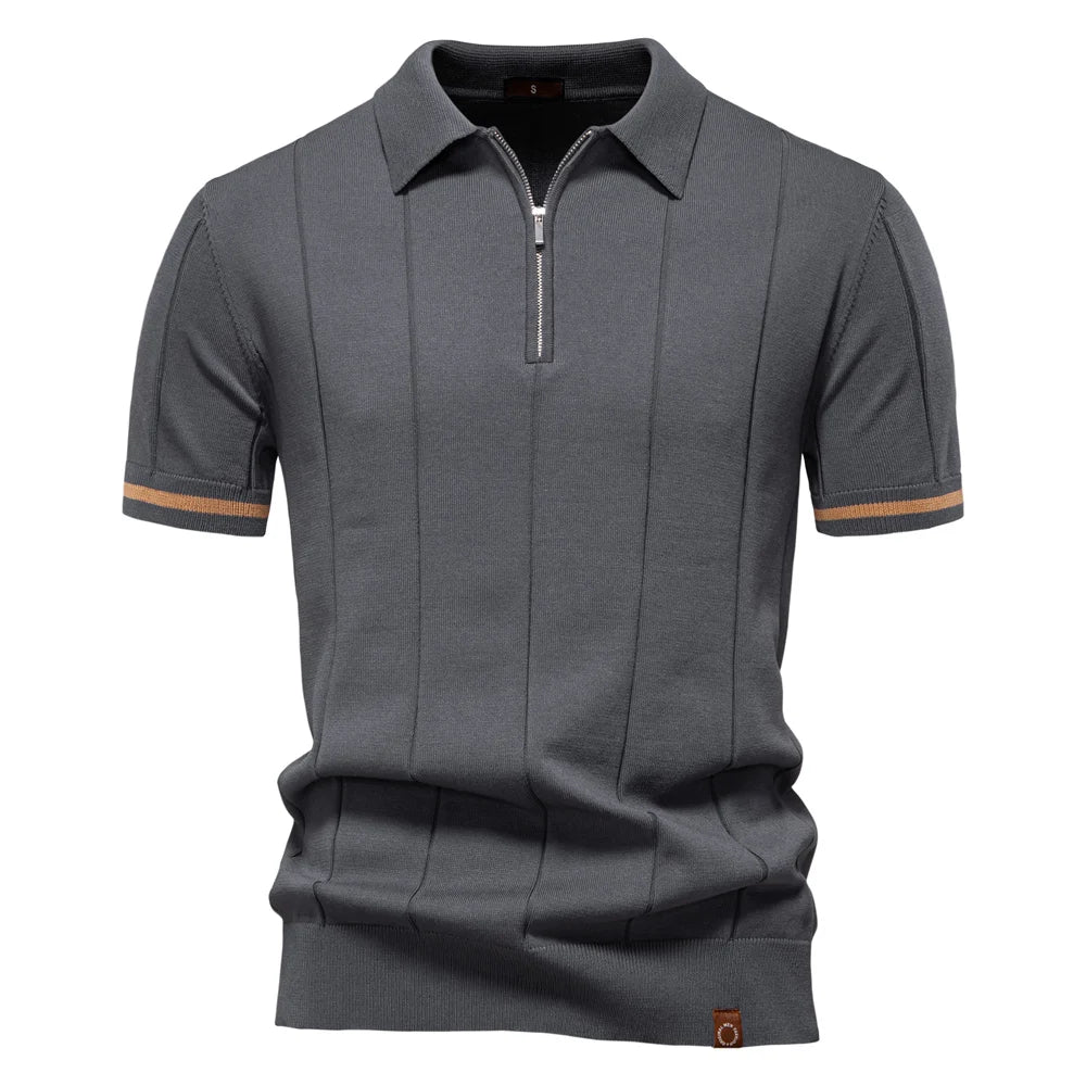 AIOPESON Camisa polo esportiva masculina de cor sólida com zíper, camisa polo social atlética para homens, escritório, slim fit