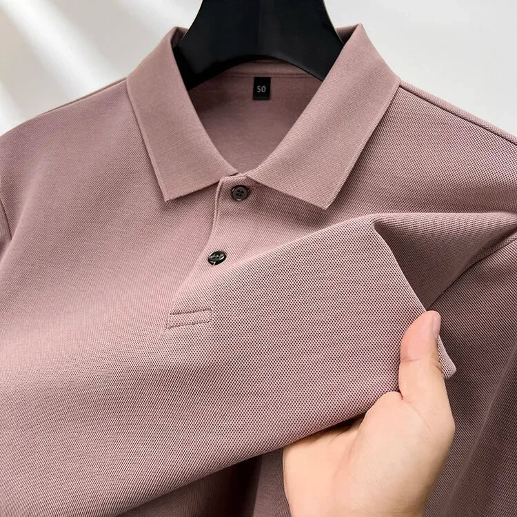 Camisa polo masculina durável 100% algodão, manga comprida de lazer de outono, camiseta com lapelas respiráveis, 16 cores, perfeita para golfe e esportes