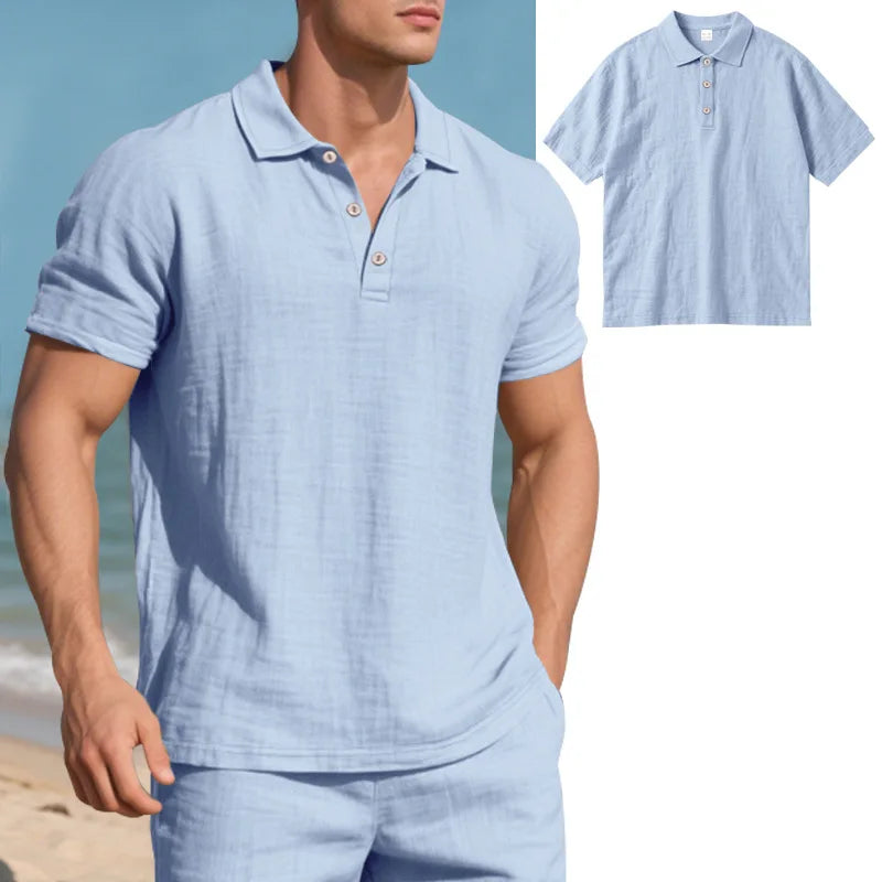 2025 verão nova camisa masculina estilo britânico solto na moda respirável linho casual gola polo série camisa polo manga curta