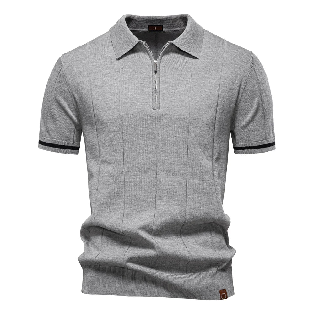 AIOPESON Camisa polo esportiva masculina de cor sólida com zíper, camisa polo social atlética para homens, escritório, slim fit