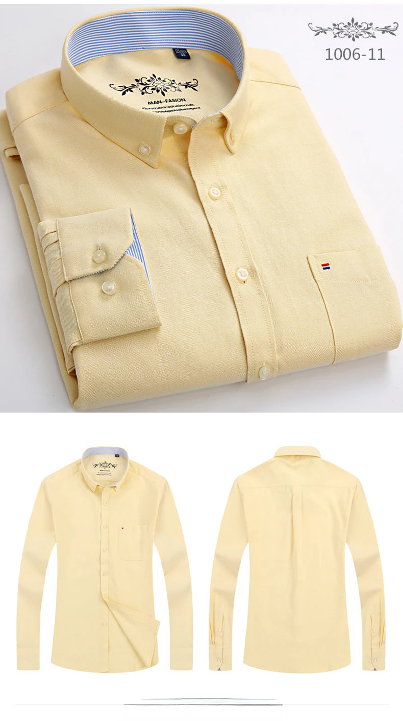 Clássico ajuste algodão completo camisas casuais para homem cor sólida manga longa camisa simples bolso único topo macio fino ajuste roupas formais