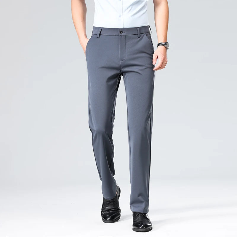 29-42 calças masculinas de verão finas moda negócios casual terno calças compridas elásticas manga reta calças formais plus size 28-40