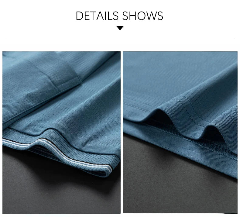 TFETTERS-Polo masculino, manga curta, gola virada para baixo, negócio, anti-rugas, design de bolso real, homem