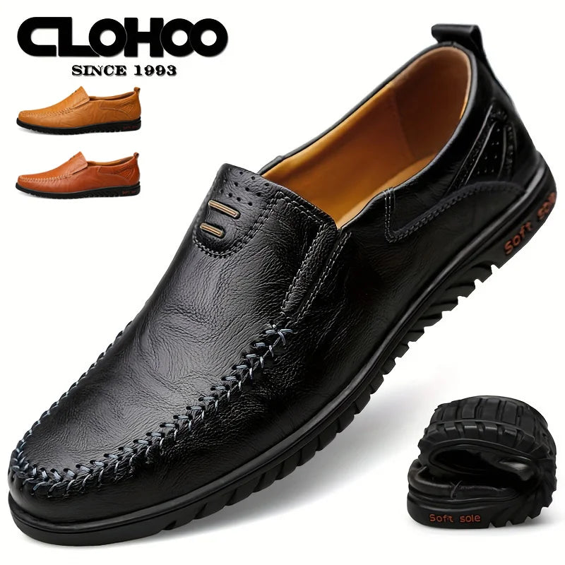 CLOHOO Mocassins masculinos confortáveis de sola macia, versáteis, casuais, sapatos formais de couro