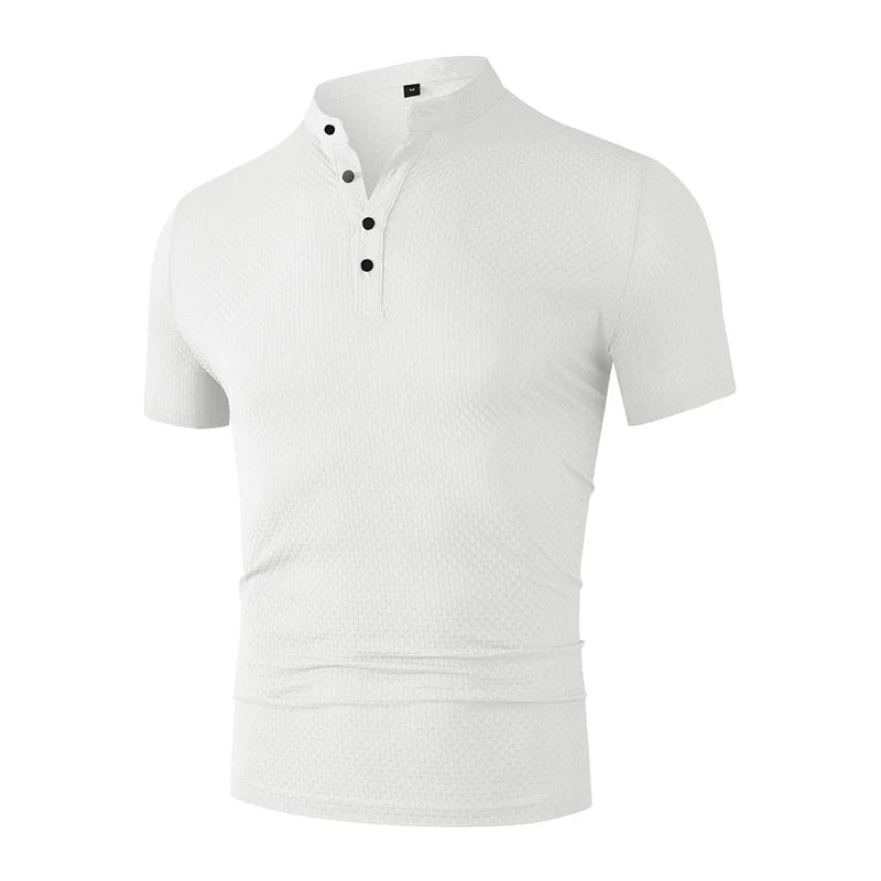 Novo negócio masculino casual manga curta osso flor cor sólida camisa polo moda respirável confortável verão versátil topo