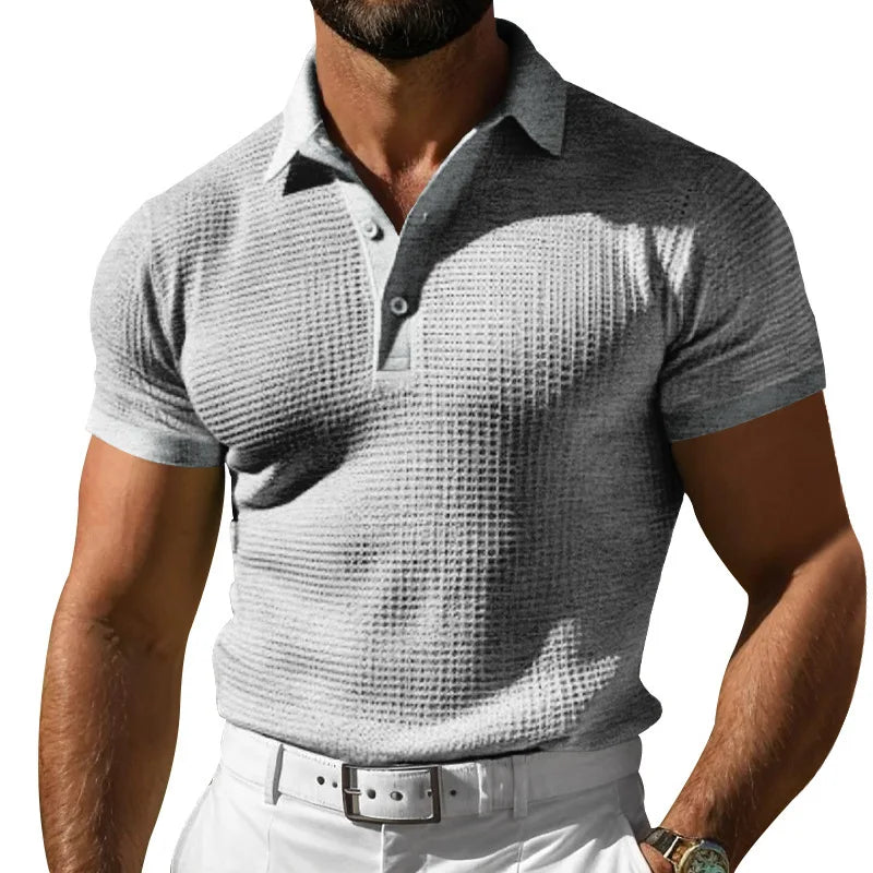 Camisa polo esportiva masculina com botão de waffle, camisa polo amazônica, verão, 2024