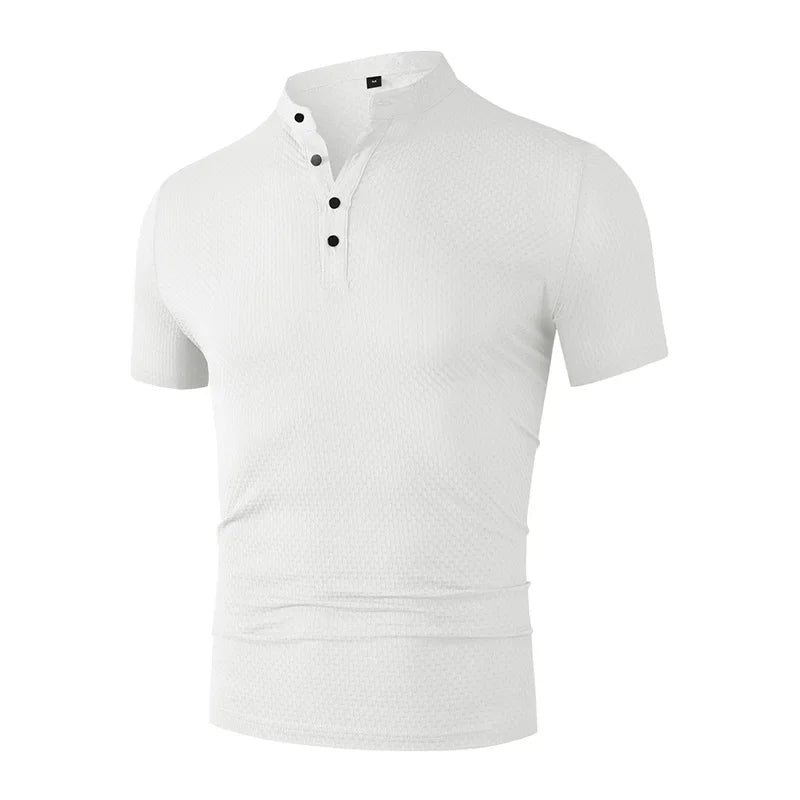 Novo negócio masculino casual manga curta osso flor cor sólida camisa polo moda respirável confortável verão versátil topo