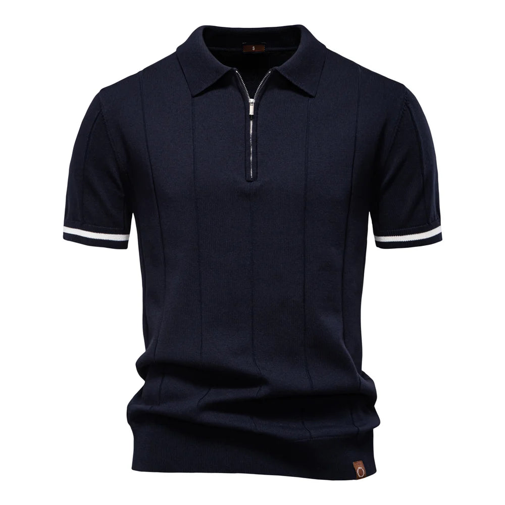 AIOPESON Camisa polo esportiva masculina de cor sólida com zíper, camisa polo social atlética para homens, escritório, slim fit