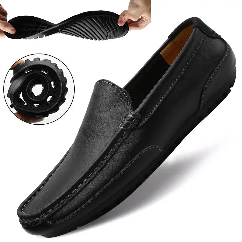 Mocasines respiráveis de couro genuíno mocassins casuais sapatos de couro para homens deslizamento em formal italiano condução plana chaussure homme