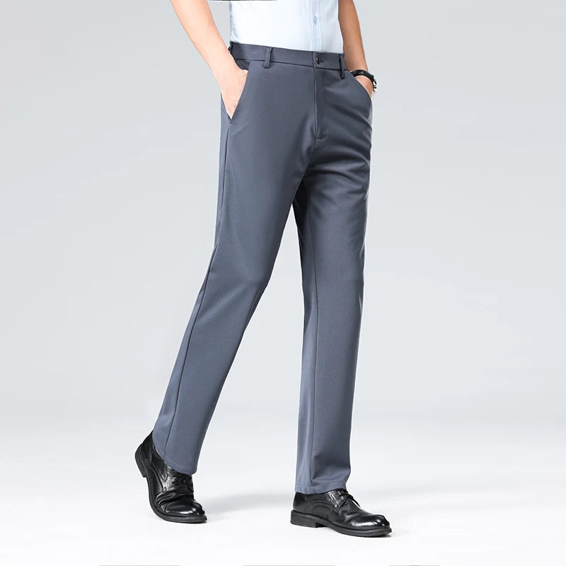 29-42 calças masculinas de verão finas moda negócios casual terno calças compridas elásticas manga reta calças formais plus size 28-40