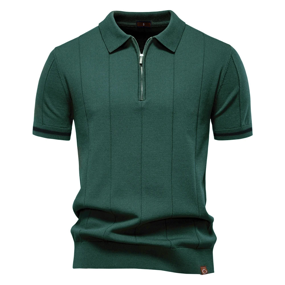 AIOPESON Camisa polo esportiva masculina de cor sólida com zíper, camisa polo social atlética para homens, escritório, slim fit