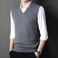 2024 outono inverno novo masculino cor sólida com decote em v colete de malha casual moda quente camisola versátil topo