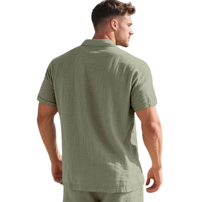 2025 verão nova camisa masculina estilo britânico solto na moda respirável linho casual gola polo série camisa polo manga curta
