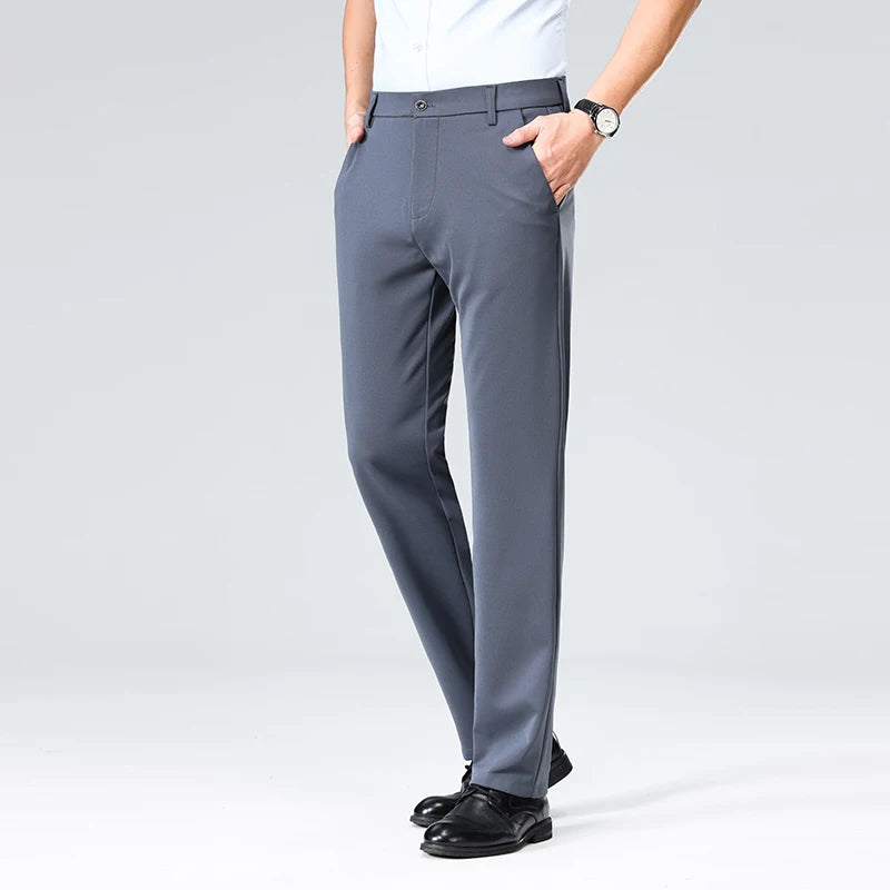 29-42 calças masculinas de verão finas moda negócios casual terno calças compridas elásticas manga reta calças formais plus size 28-40