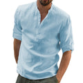 Kb nova blusa casual masculina camisa de linho de algodão solto topos manga longa camiseta primavera outono casual bonito camisas masculinas