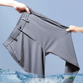Calças casuais masculinas elásticas ultrafinas verão de secagem rápida seda gelo magro em linha reta negócios cor sólida preto cinza