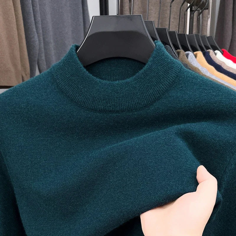 Meia gola alta malhas camisola novo outono/inverno mock neck sweatshirts cor sólida pullovers homem marca casual roupas masculinas